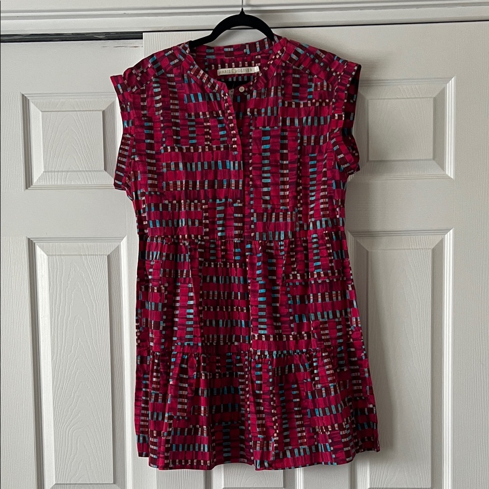 Marie Oliver Vibrant Pink and Blue patterned sleeveless dress - size Large - NWT